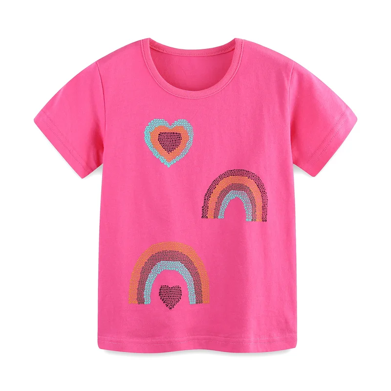 

2-7T Rainbow Printed Girls Tees Cotton Summer Children's Tshirts Fashion Kids Tops Short Sleeve Clothes Toddler