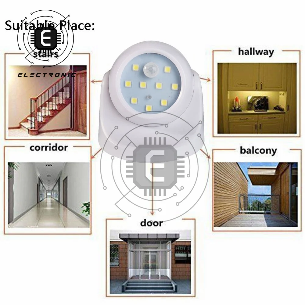 Sensore di movimento PIR luce notturna 9 Led rotazione a 360 gradi rilevatore Wireless luce notturna lampada da parete accensione/spegnimento automatico luce corridoio armadio