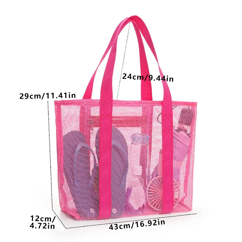 Pink Fashion Large Capacity Mesh Women\'S Beach Bag Shoulder Bag  Handbag