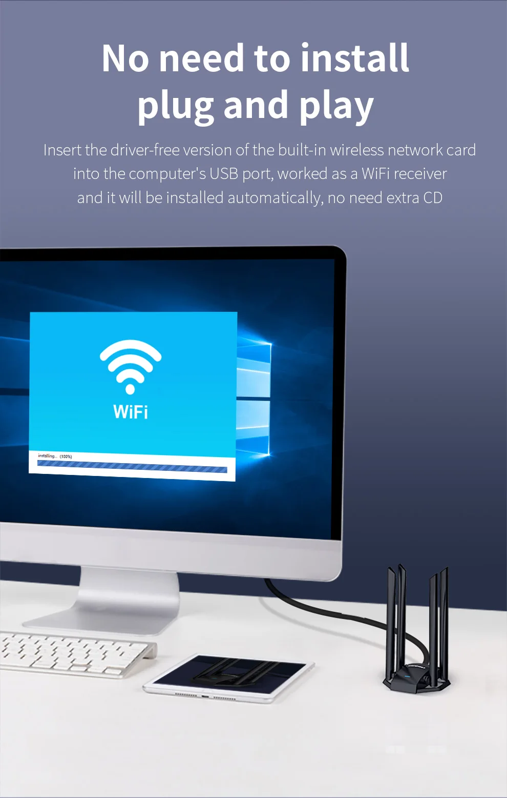 Imagem -04 - Comfast Adaptador Wi-fi sem Fio Placa de Rede Usb Alto Ganho 6dbi Antena Desktop Linux 1300mbps 2.4g e 5ghz