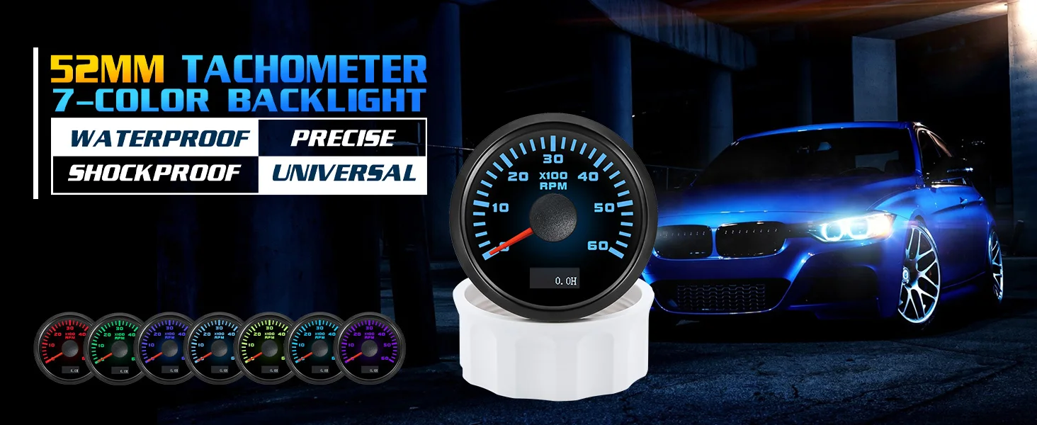 7 farbe Hintergrundbeleuchtung 52mm Tachometer Gauge 3000/4000/6000/7000/8000 RPM Tacho Gauge Wasserdichte Meter Für Marine Auto 12V 24V – Detail 3