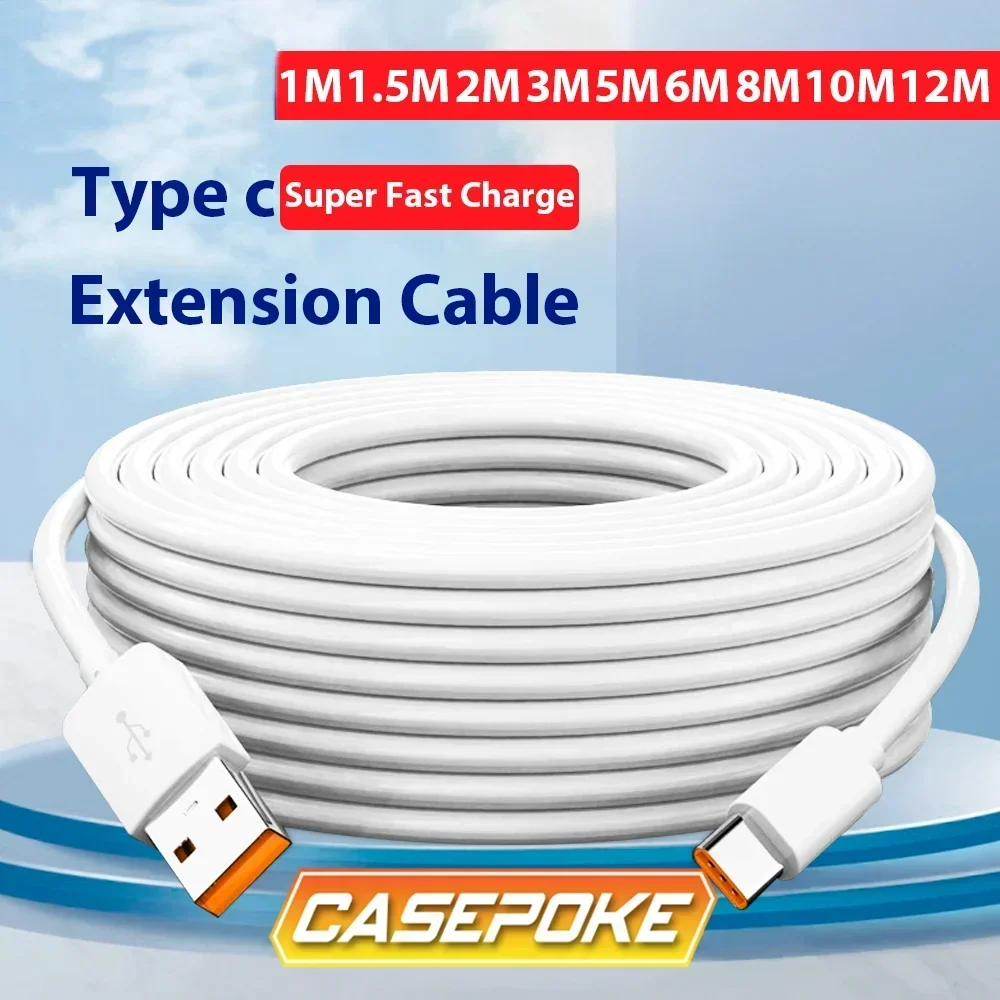 

Кабель для передачи данных CASEPOKE Type-C, 5 м, удлиненный, быстрая зарядка, Android, 12 м, сверхдлинный зарядный кабель для передачи данных для камер наблюдения