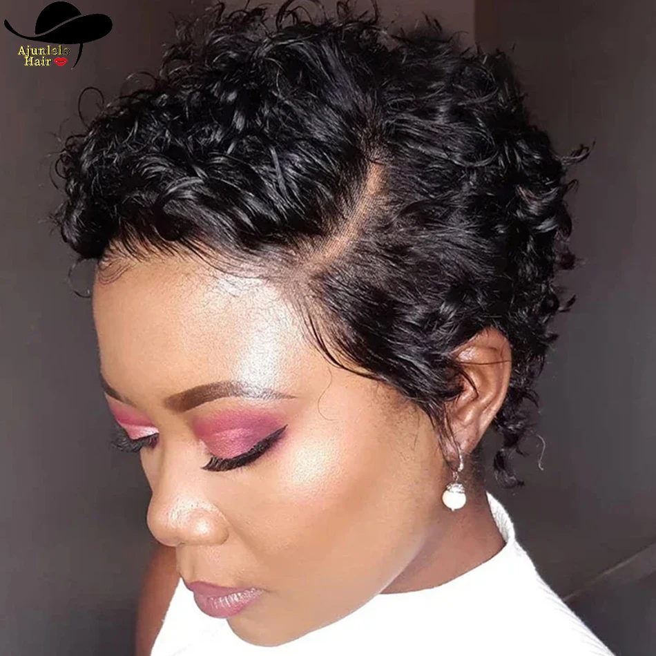 

Brazilian Hair Side Part Pixie Cut Water Curly Wig Short Inch Hair Wig 100% Human Hair Natural Color 13x4 Lace Frontal Hair Wig