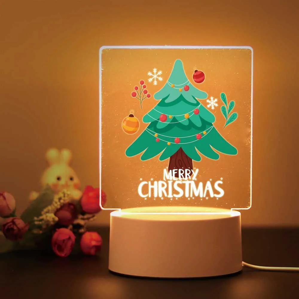 Selamat Natal hadiah untuk kamar bayi lampu berubah warna dekorasi Caroon pohon bunga akrilik lampu malam Led