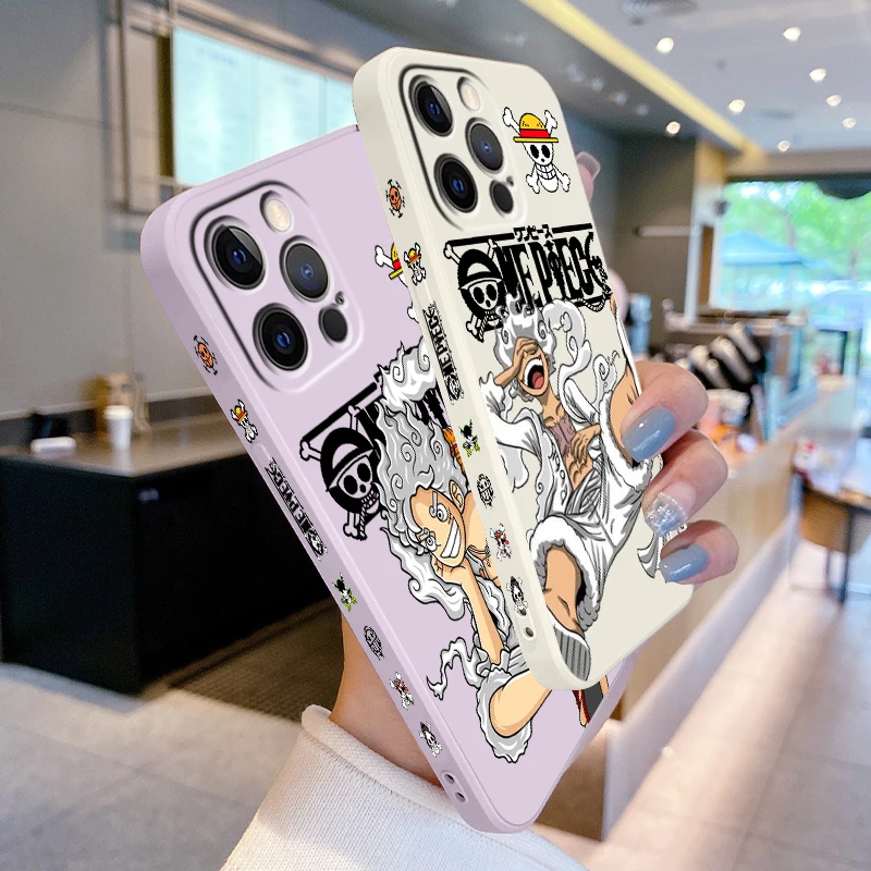 اليابانية قطعة واحدة لوفي كول لينة غطاء من البولي يوريثان الحراري آيفون 16 15 14 13 12 11 برو ماكس زائد للصدمات السائل اليسار حبل جراب هاتف