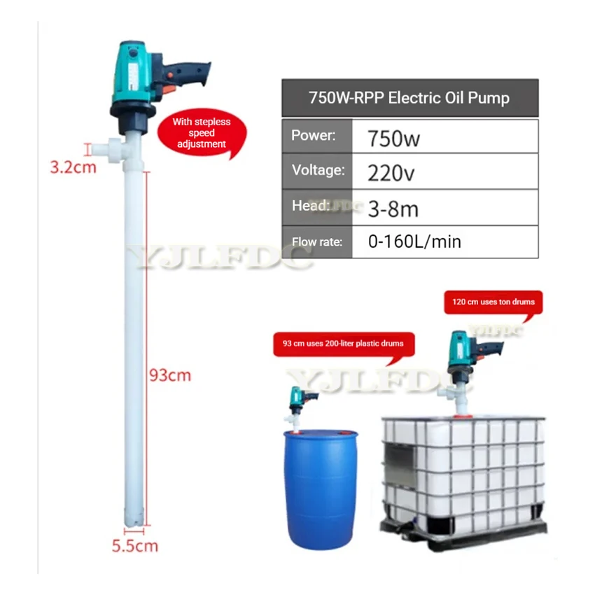 750W 1100W 1300W Electrical Chemical Liquid Pump Strong Corrosive Liquid Infusion Pump RPP Barrel Pump 220V