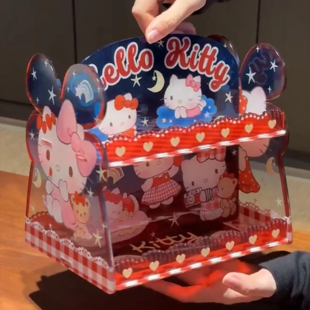 

Kawaii Hello Kitty Double-layer Acrylic Storage Box Cute Anime Cartoon Desktop Cosmetics Storage Organizing Shelf Girl Gift Toys