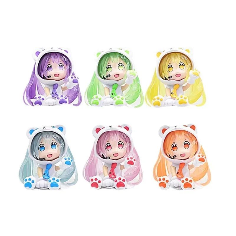 Urso Hatsune Miku Figura Anime, Modelo Hatsune Miku Fluorescência, Bonito Desktop Ornamentos, Boneca Cartoon Girl, Presente de brinquedo infantil, 6 Estilos