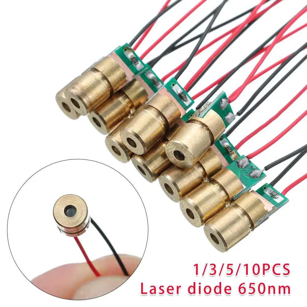 1/3/5/10pcs Laser diode 650nm 6mm 3V 5 million watt Adjustable Laser Dot Diode Module Red Copper Head