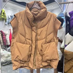 Down Vest Down cotton vest women's stand-up collar short autumn and winter loose cotton vest light waistcoat jacket