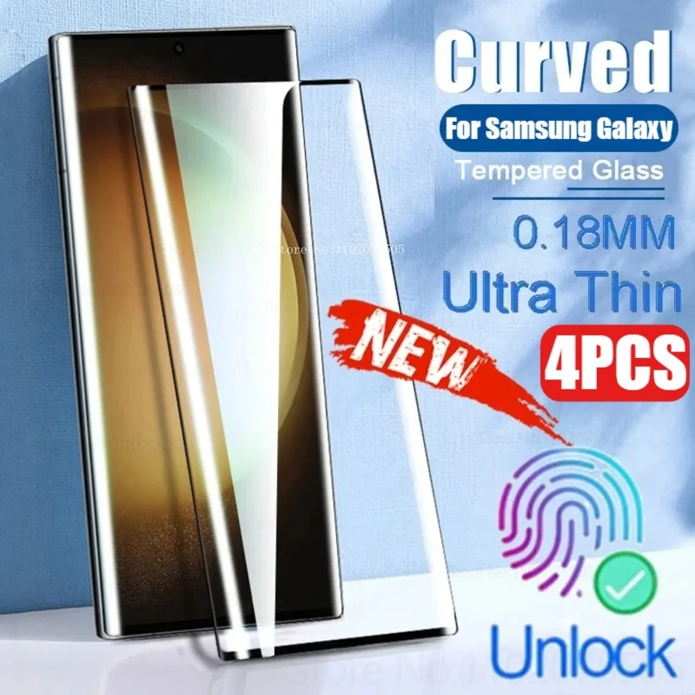

4 шт., закаленное стекло HD для разблокировки отпечатков пальцев для Samsung Galaxy S10 Plus S9 S25/S24 Ultra S21FE S22 Plus S23 Ultra Защитная пленка для экрана