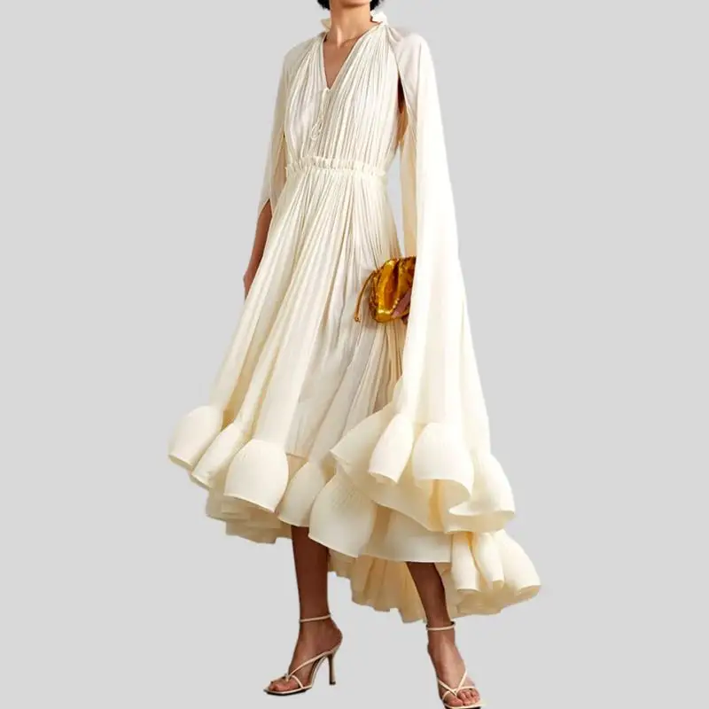 Dubai Arabian Luxury Nude A Evening Dress Cloak Sleeve Dress Ladies Wedding Party 2024