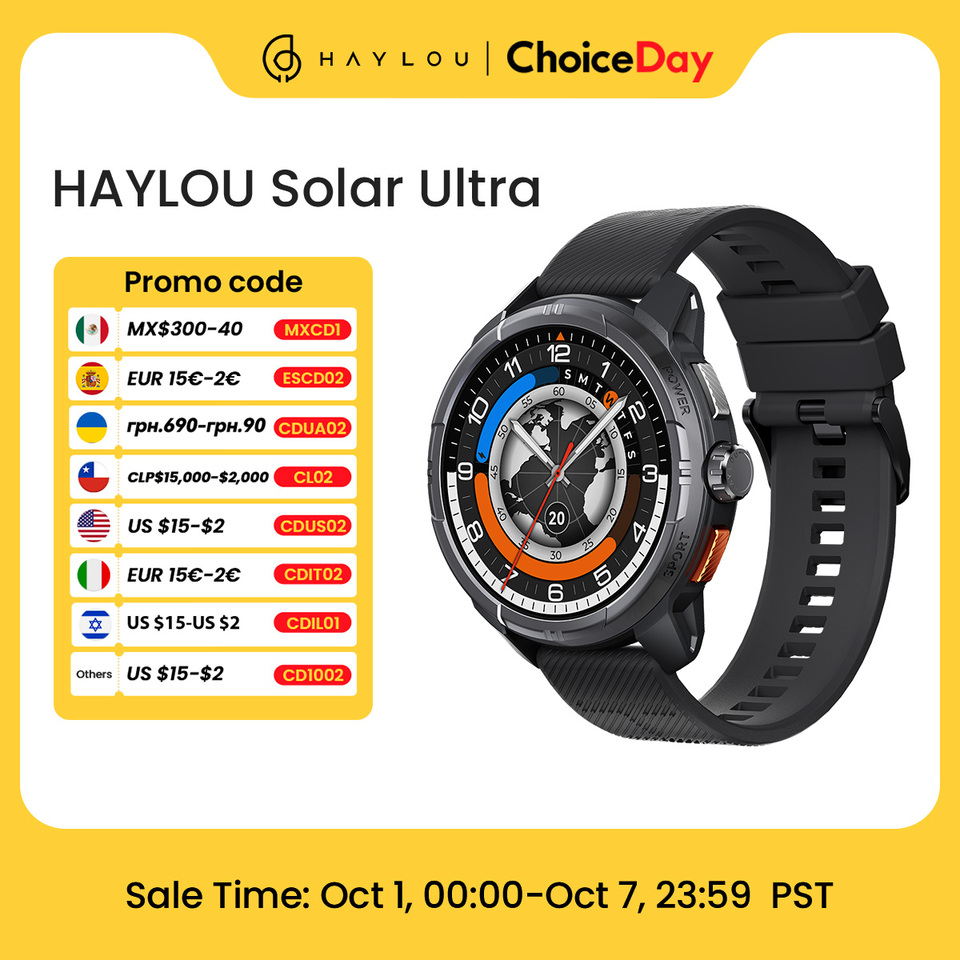  HAYLOU Solar Ultra GPS Smartwatch 1.6” AMOLED Display 5ATM Waterproof Built-in GPS Bluetooth Phone Calls Sports Smart Watch 