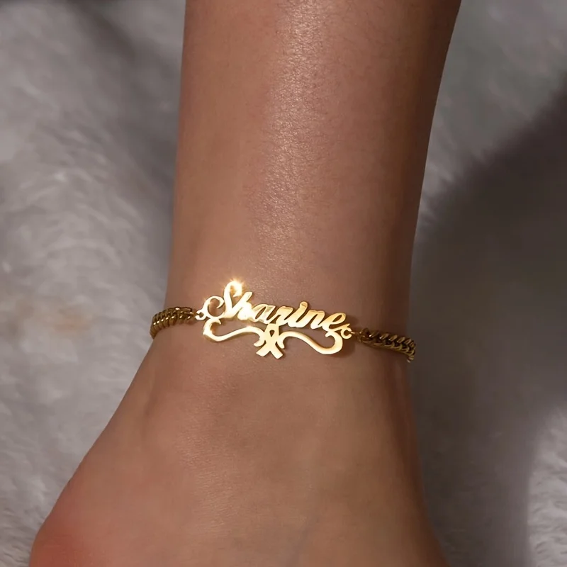 Cuban Chain Tie Ribbon Anklet for Women Personalized Foot Chain Ankle Unisex Custom Name Stainless Steel Jewelry Daily Wear 2025