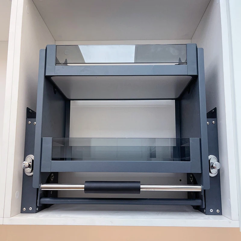 نظام رفع مصعد خزانة المطبخ، رف قابل للسحب، منظم جداري، زجاج قابل للتعديل، سلة سحب ناعمة مفتوحة وناعمة #2