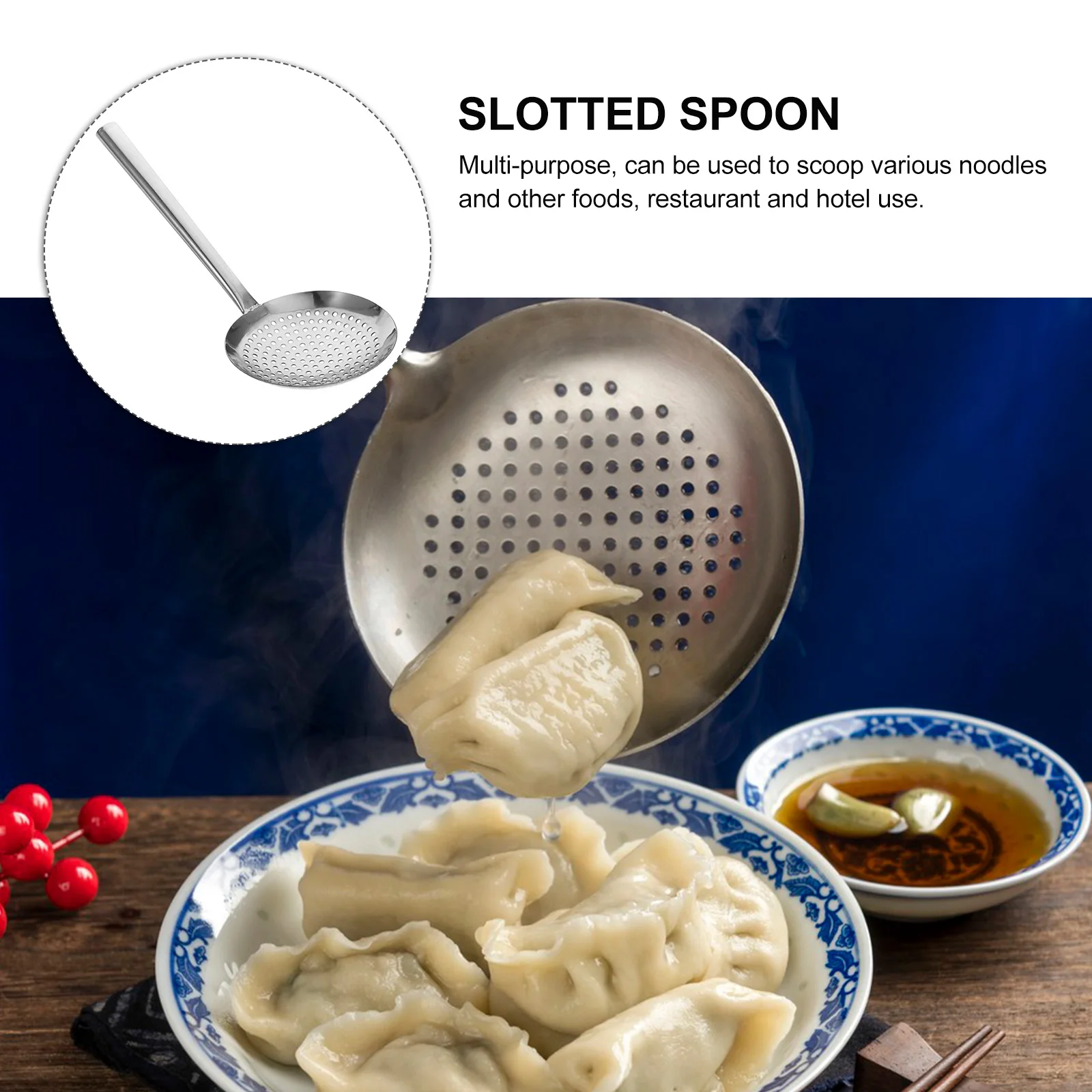 

1pc Stainless Steel Strainer Large Capacity Noodle Pasta Scoop Smooth Food Strainer Colander Spoon Slotted Spoon For