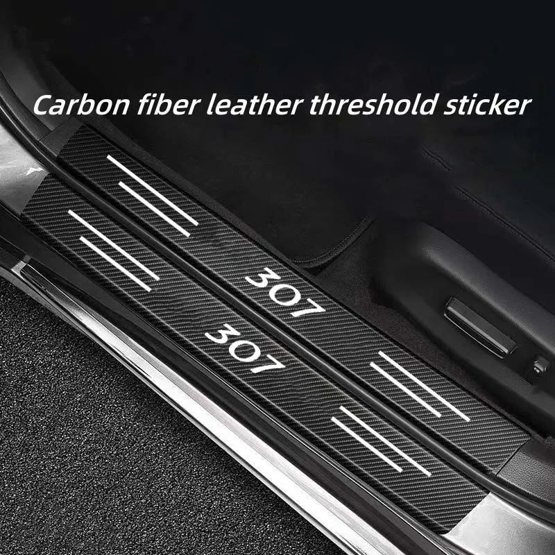 Carbon Fiber Car Door Threshold Stickers Trunk Doorsill Protective Film for Peugeot 307 Logo Scuff Plate Decals Tape Accessories