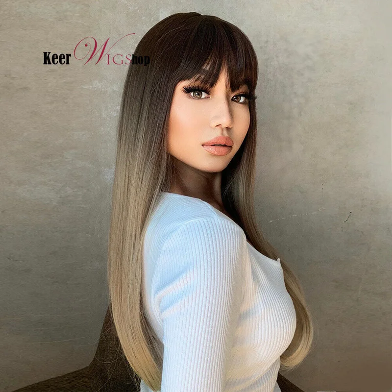 Long Ash Brown Blonde Wavy Wigs Full Costume Cosplay Women Daily Party Synthetic