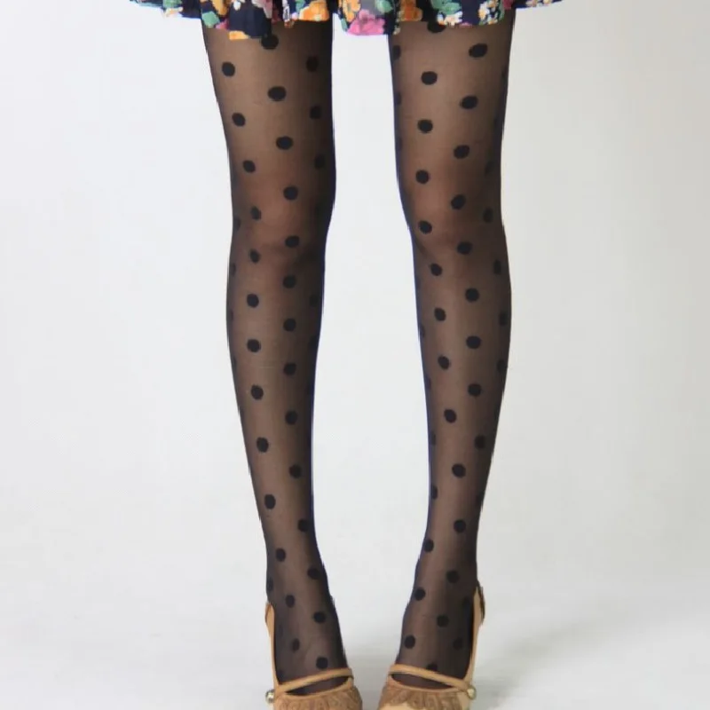 Collants classiques à petits pois pour femmes, collants fins, bas vintage pour dames, faux tatouage, bonneterie féminine