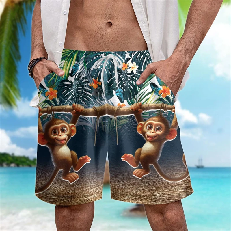 

Гавайские короткие штаны с забавной обезьянкой для мужчин, модные летние каникулы, детские пляжные шорты с 3D принтом, крутая уличная одежда, плавки