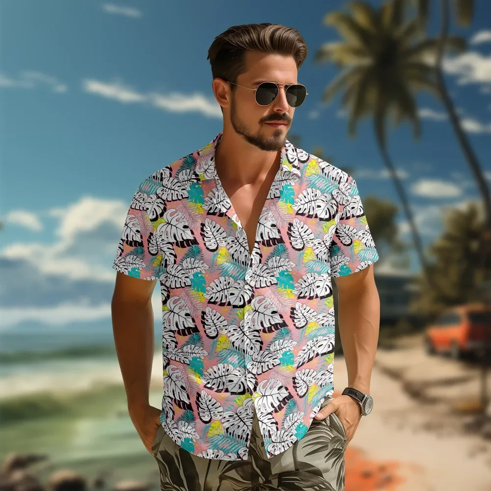 Hawaiian Shirt Button Down for Summer Coconut Tree Tropcal Plant Short Sleeve Active Shirt Designer Clothes Men Beach Clothing