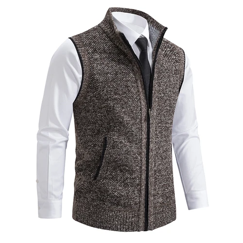 Chaleco masculino cárdigan sin mangas chaquetas de punto hombres moda Casual veteranos prendas de vestir marca de lujo hombre ropa chaleco marrón