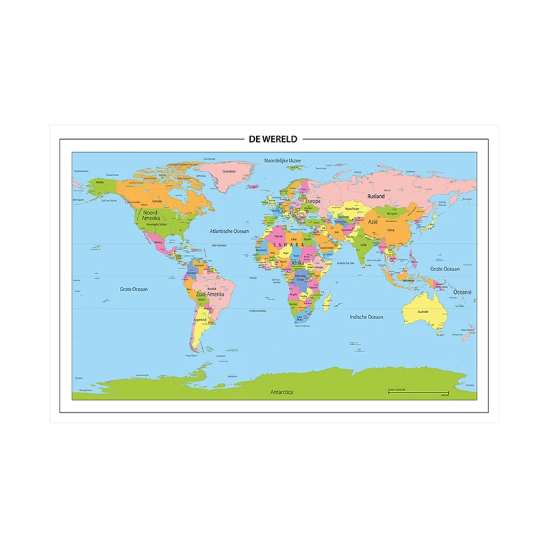 

90*60cm The World Map In Dutch Wall Art Poster and Prints Canvas Painting School Supplies Living Room Home Decoration