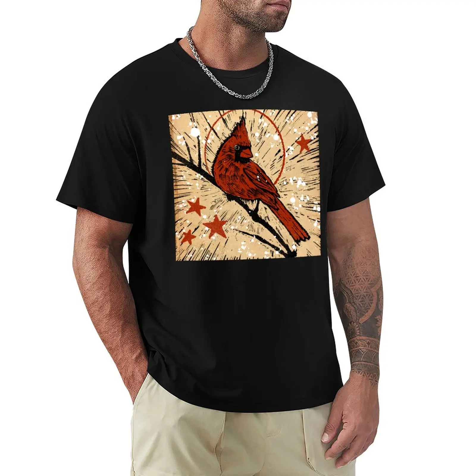 Woodcut Cardinal T-Shirt anime t shirts for man T-Shirt