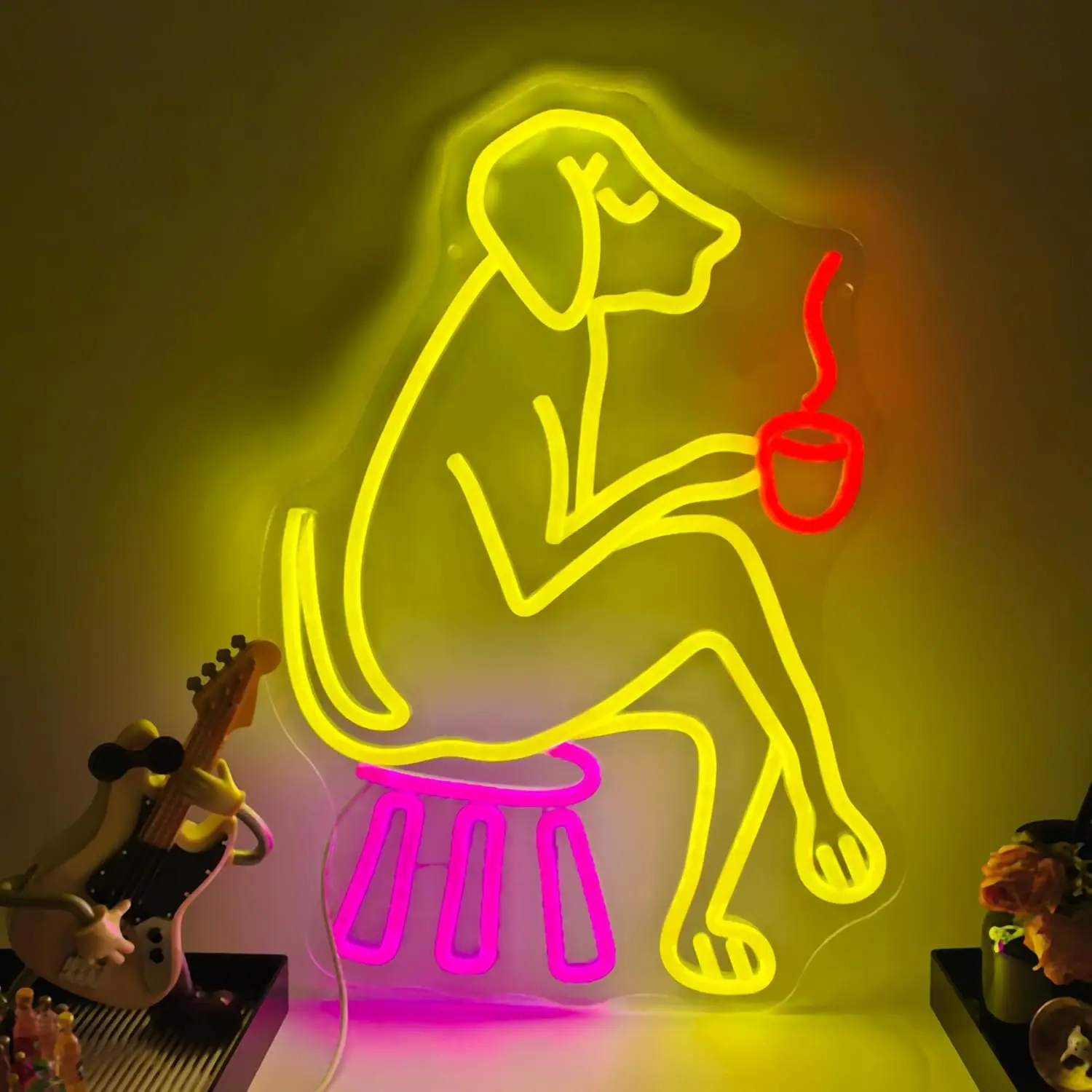 コーヒーを飲む犬のネオンライトサイン-usb-調光可能な-led-ネオンサイン-壁の装飾-寝室-ゲームルーム-リビングルーム-誕生日プレゼント用