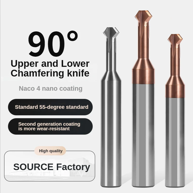 90 Degree Upper and Lower Inner Hole Chamfering Knife Tungsten Steel Carbide Milling Cutter Front and Back Double-sided Aluminu