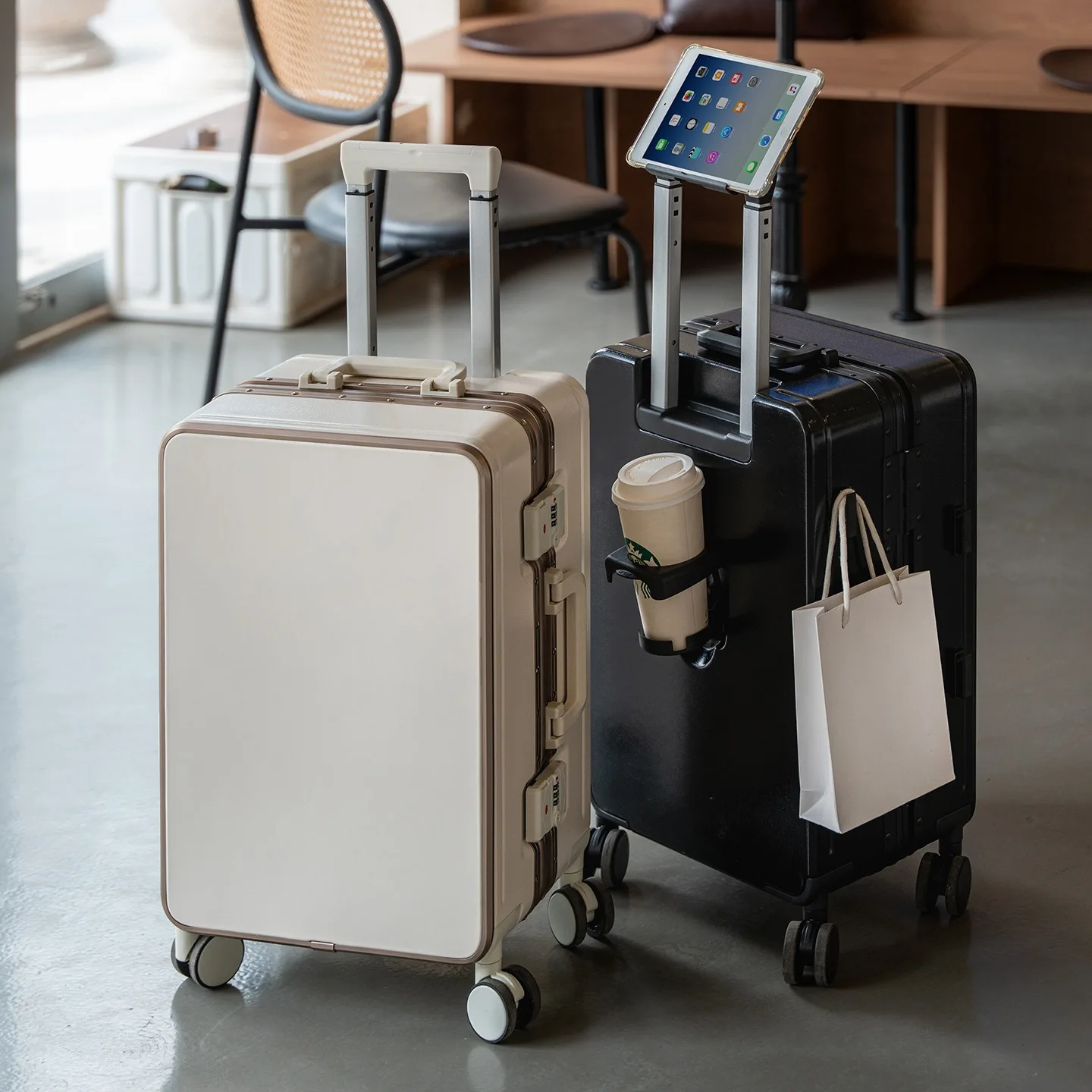 حقيبة جديدة عالية الجودة مقاس 20 بوصة حقيبة تروللي بعجلات للسفر ترقية إطار من الألومنيوم مع قفل الأمتعة المتداول مادة ABS + PC #2