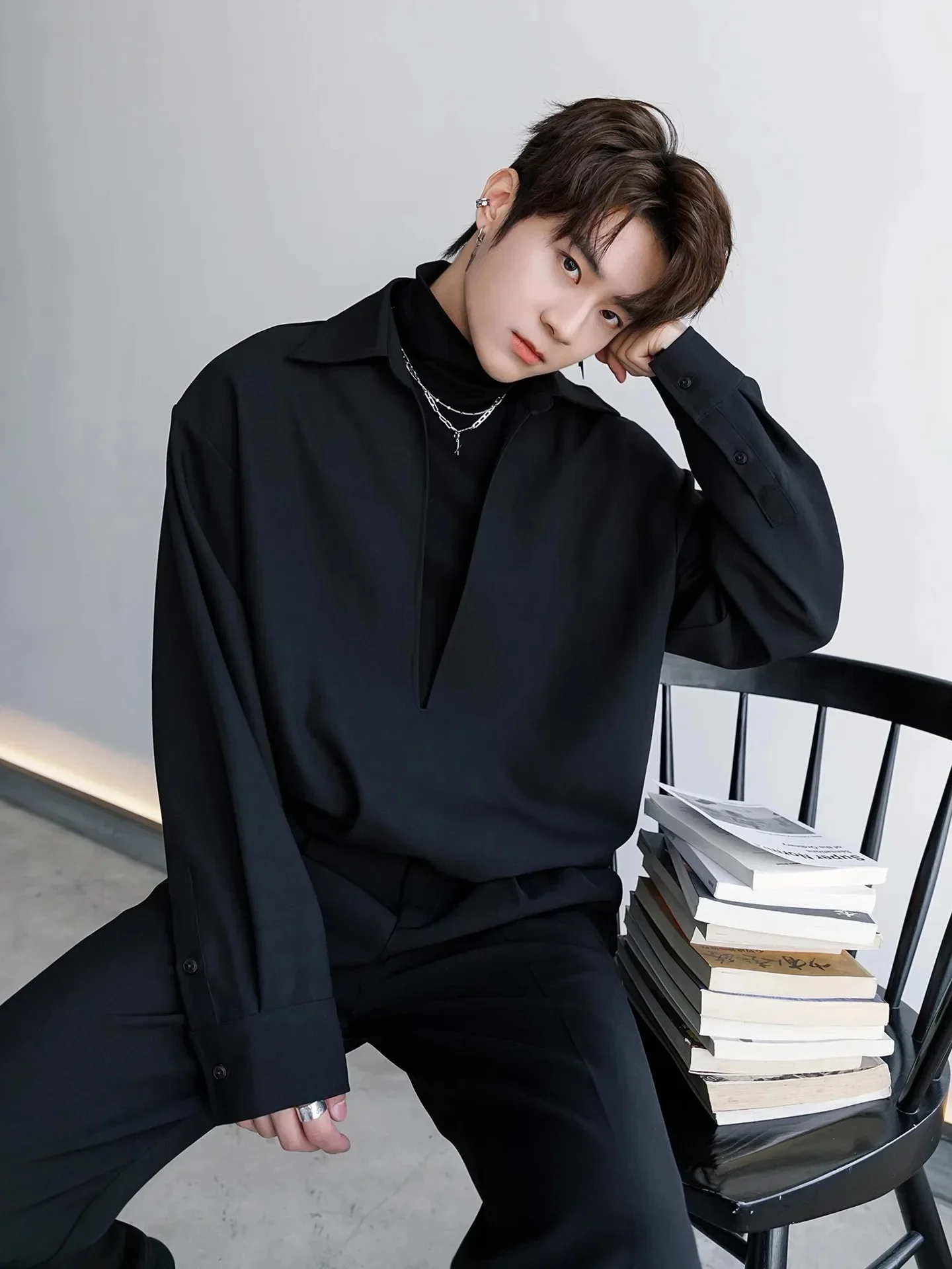 

Мужская рубашка Design Sensation, тяжелая, из двух частей, с глубоким V-образным вырезом и цветными блоками, в стиле пэчворк, повседневная одежда в японском стиле