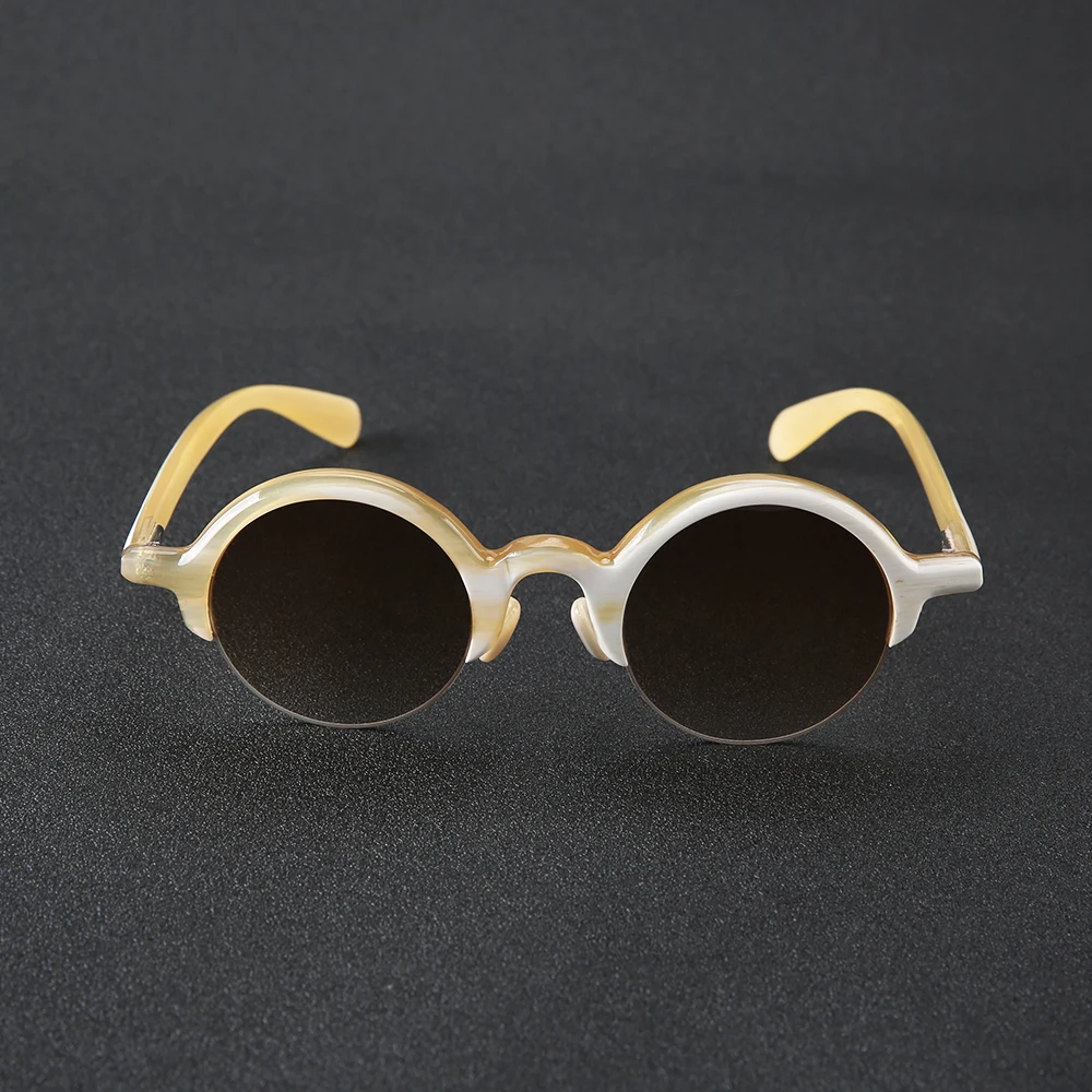 Japanese style brand features white half-frame glasses women's sunglasses handmade natural horn material