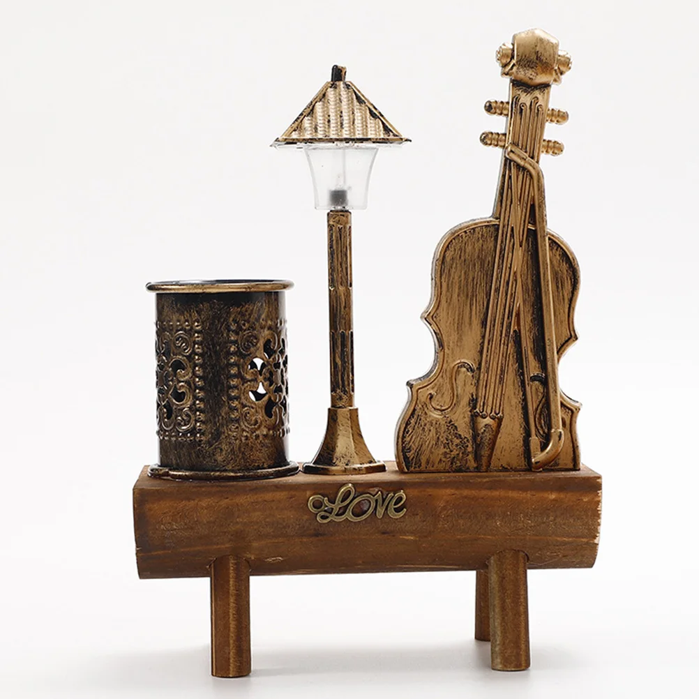 

Vintage Violin Pen Holder Metal Stationery Container Desk Organizer Pencil Storage Bucket Novelty Gift Idea Office Decor