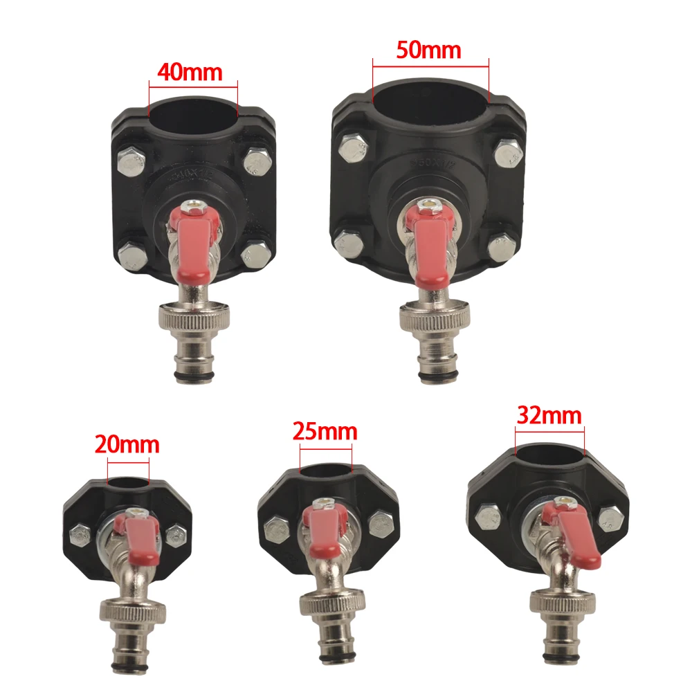 3-Way PE 20/25/32/40/50mm Outer Diameter T-Connectors -  Alloy Nipple Faucet Ball Valve, No-Welding Lock Nut Water Splitter Tees