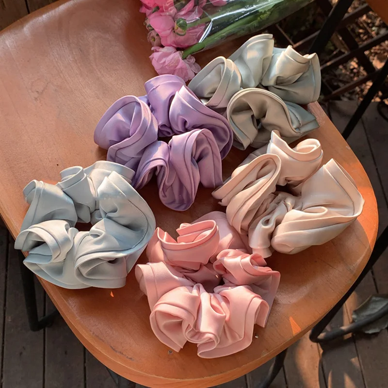 1pc Korean style early spring new high-end color flower bud, large intestine hair ring, meatball head, pink hair accessory