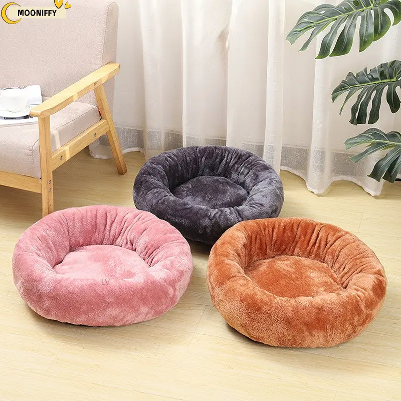 Dog Bed Round Washable Pets Bed Winter Warm Sleeping Plush Dog Kennel Cat Mats Puppy Cushion Mat Dog Cat beds for large dogs