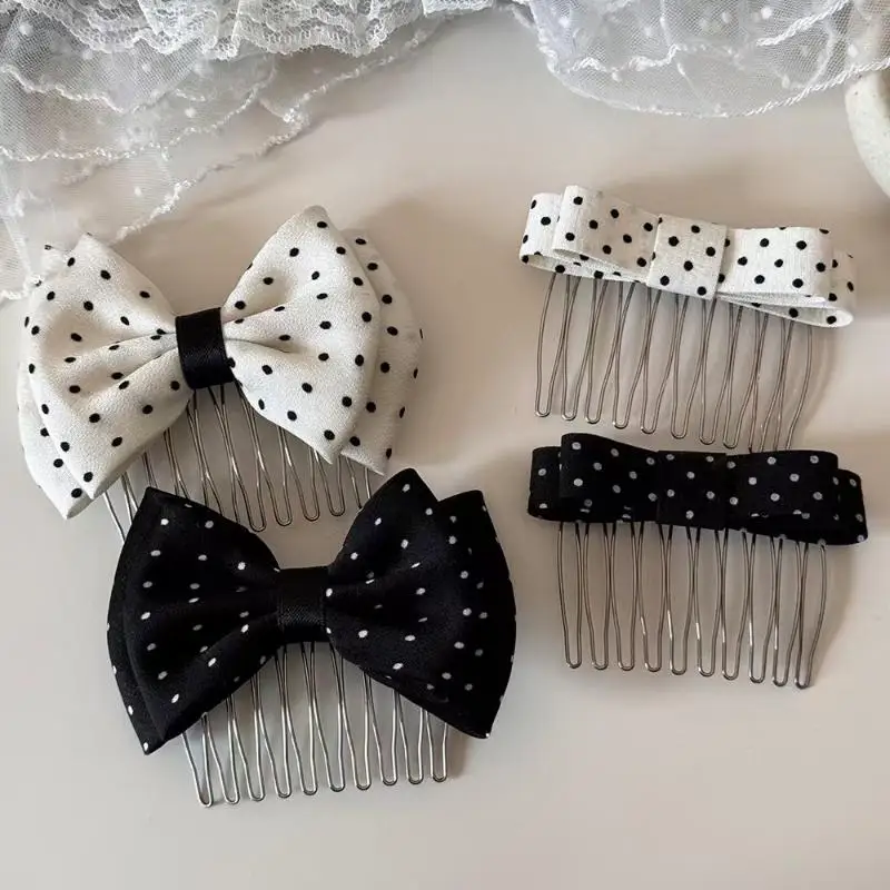 Polka-Dot-Schleifen-Haarkamm mit niedlichem Design, rutschfesten Zinken, perfekt für den täglichen Gebrauch, Partys und Schule. – Detail 13