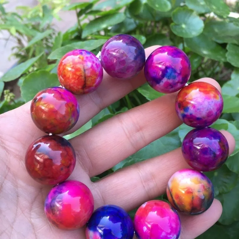 

New Agate Round Bead Bracelet, Colorful Multi-pearl Agate Bracelet.