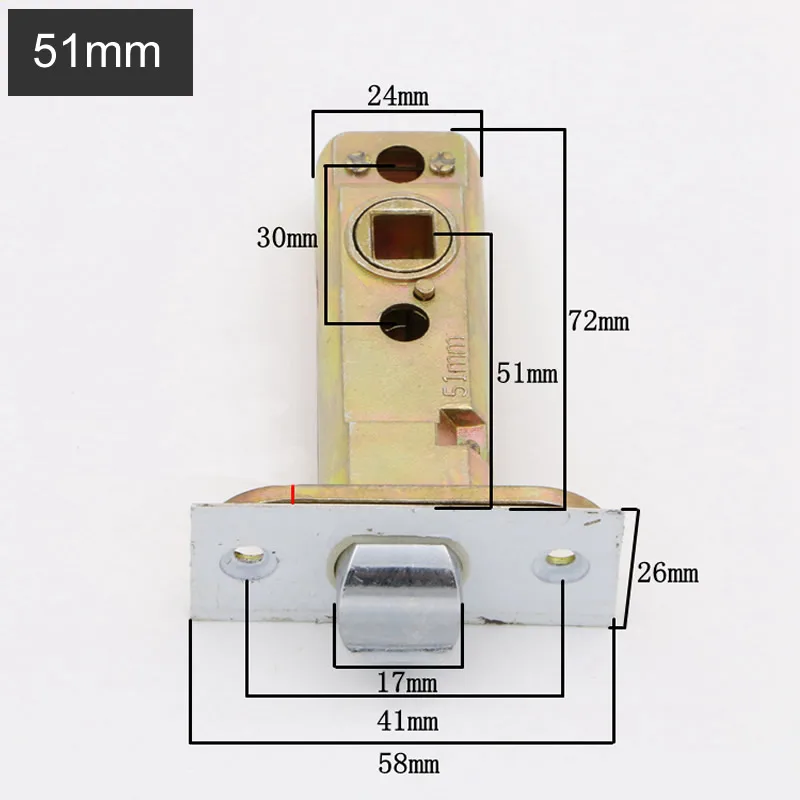 Bathroom alloy single deadbolt lock cylinder Various padding margins Three-bar Single tongue lock body Universal lock tongue