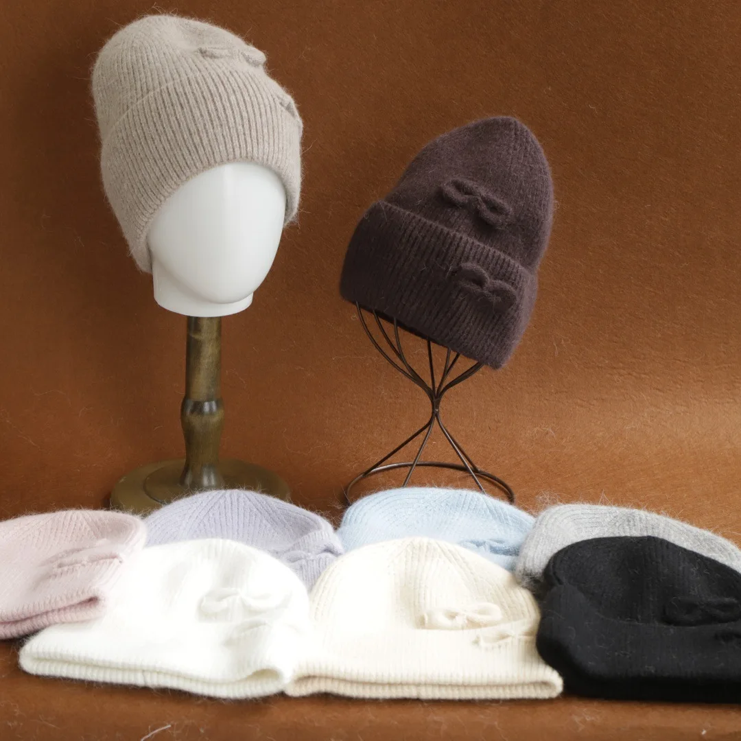 Autumn And Winter Three-Dimensional Bow Knitted Thick Warm Knitted Caps Men's And Women's Outdoor Leisure Versatile Pullover Hat