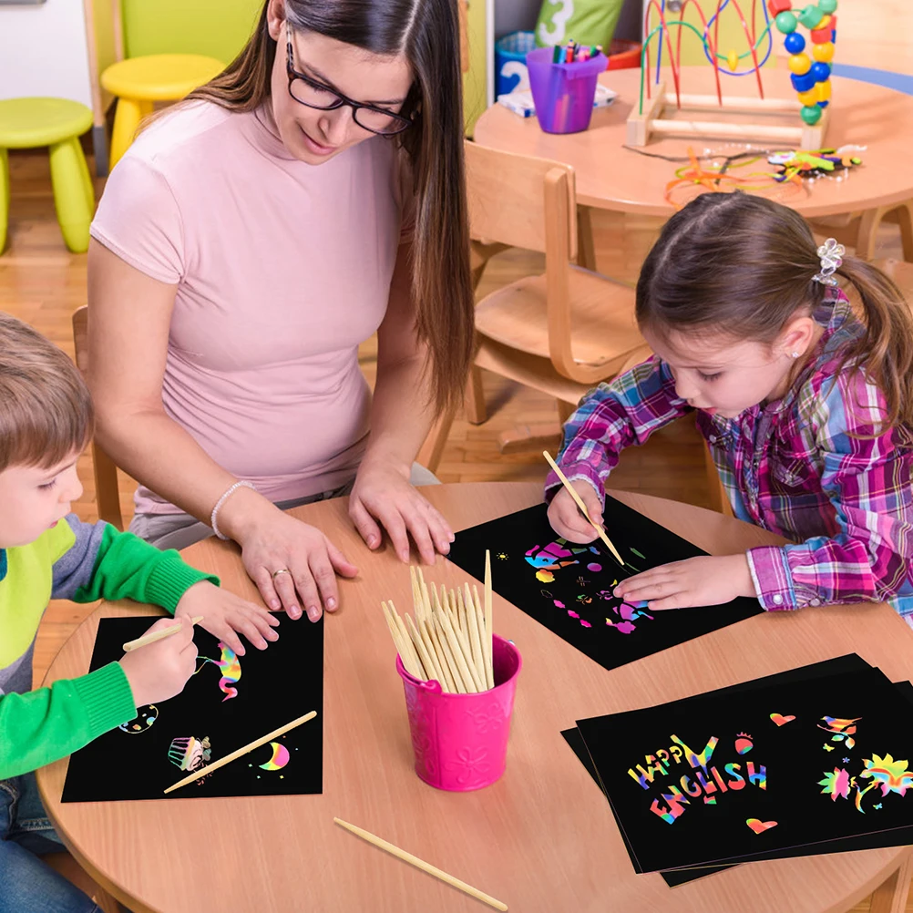 

100 pcs Scratch Paper Drawing Tool Wood Stick for Kids Double-Ended Smooth Durable Teaching Aid Instrument