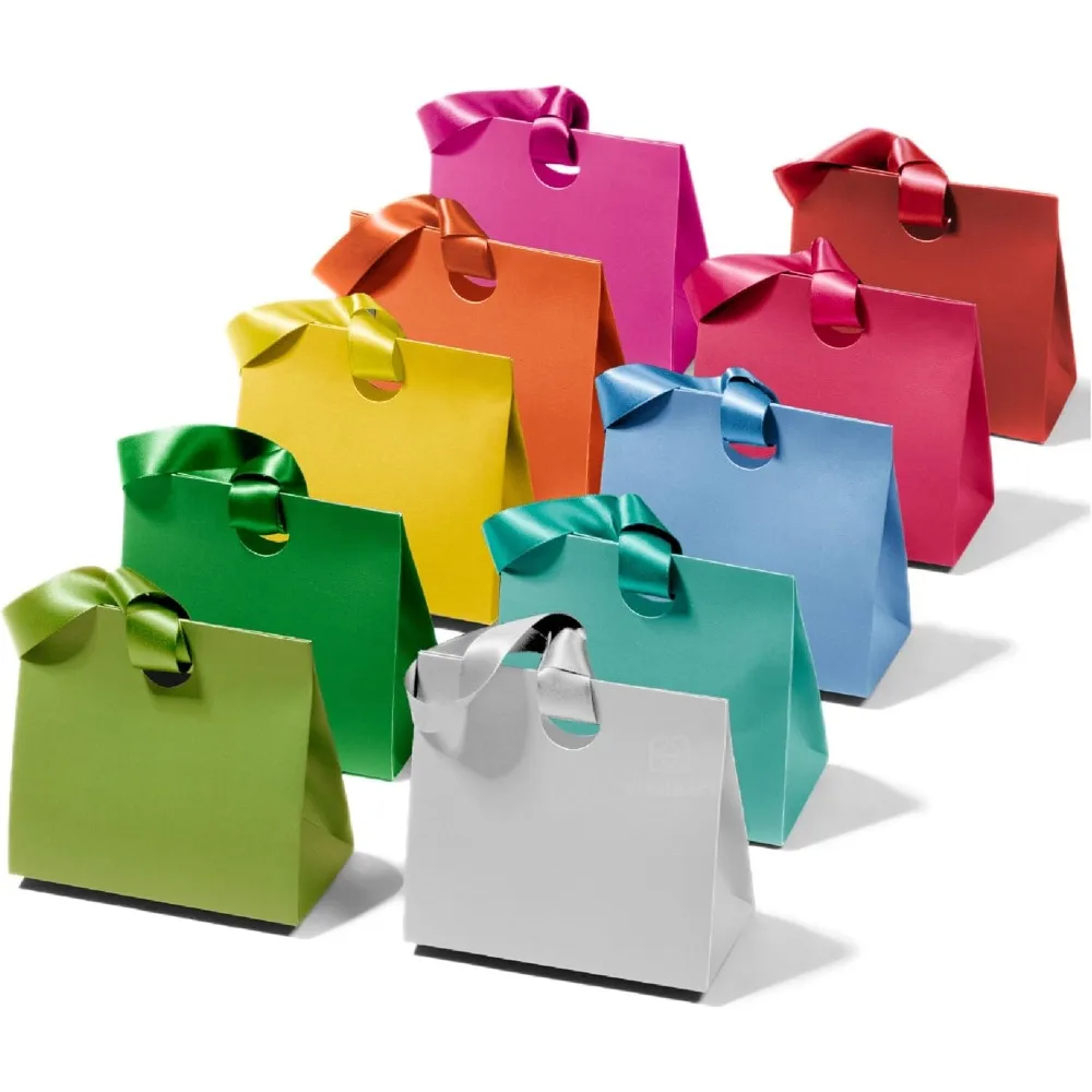 

Paper Gift Bags With Ribbon Handles Set of 10 Assorted Colors Bulk Reusable For Gift Wrap Girls Kids Birthday Bridal