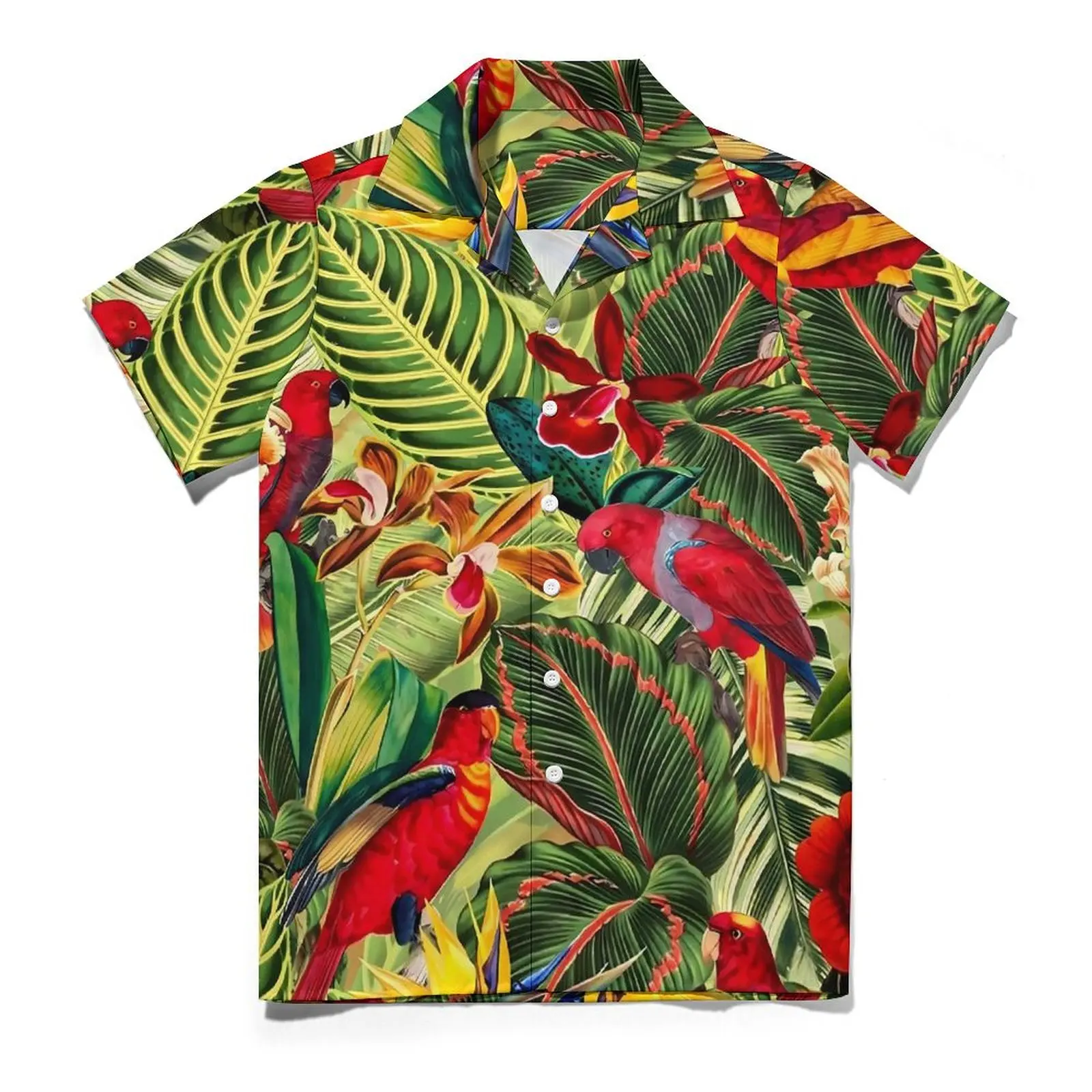 

Tropical Birds Flower Beach Shirt Leaves Print Summer Casual Shirts Men Vintage Blouses Short Sleeve Stylish Pattern Tops