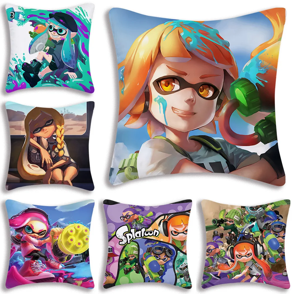 Game S-Splatoon Pillow Covers Cartoon Sofa Decorative Home Double-sided Printing Short Plush Cute Cushion Cover