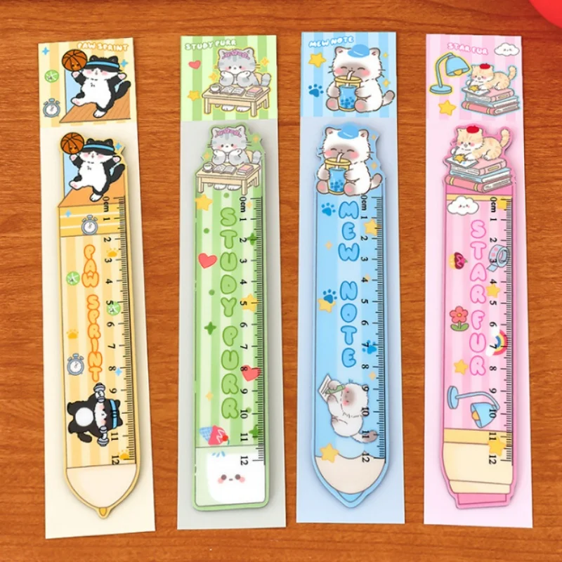 60pcs/lot Creative Cat Magnetic Ruler Cute Bookmark Measuring Drawing Tool Promotional Gift School Supplies
