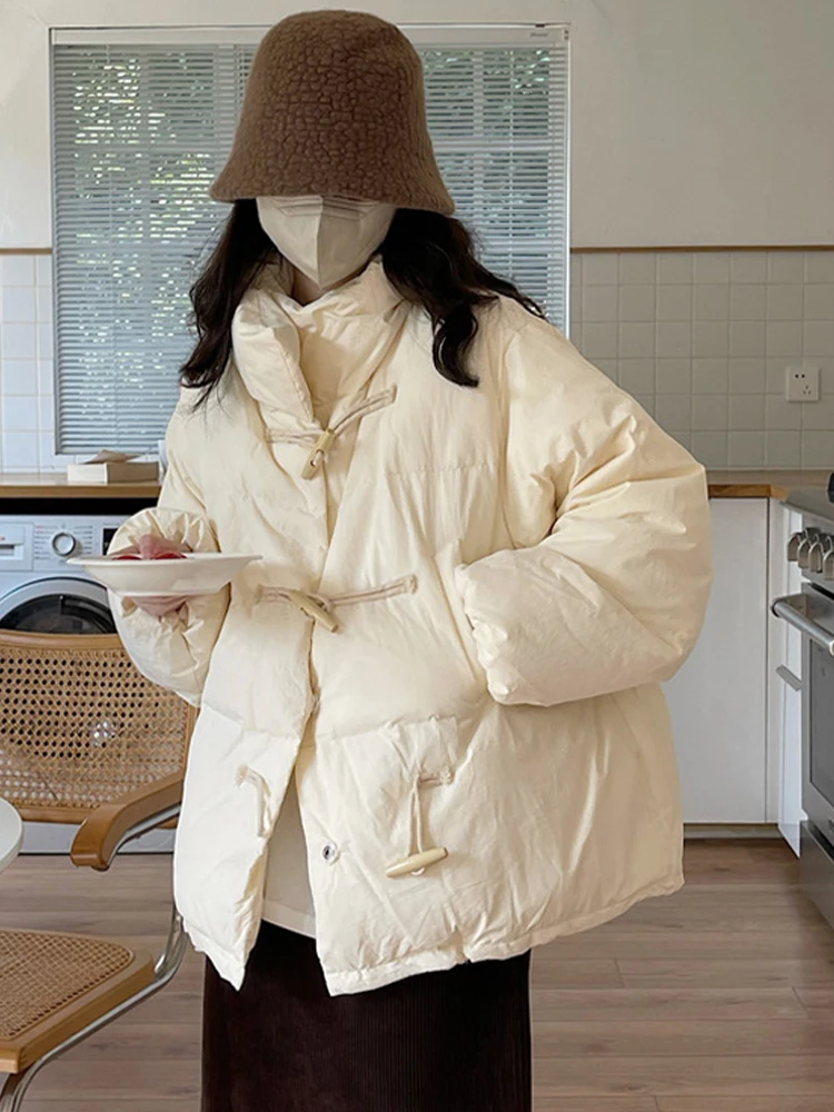 

Vintage Cotton Coats Women Autumn Winter Cow Horn Button Parkas Female Preppy Style Jacket Ladies Fashion Casual Loose Chic Coat