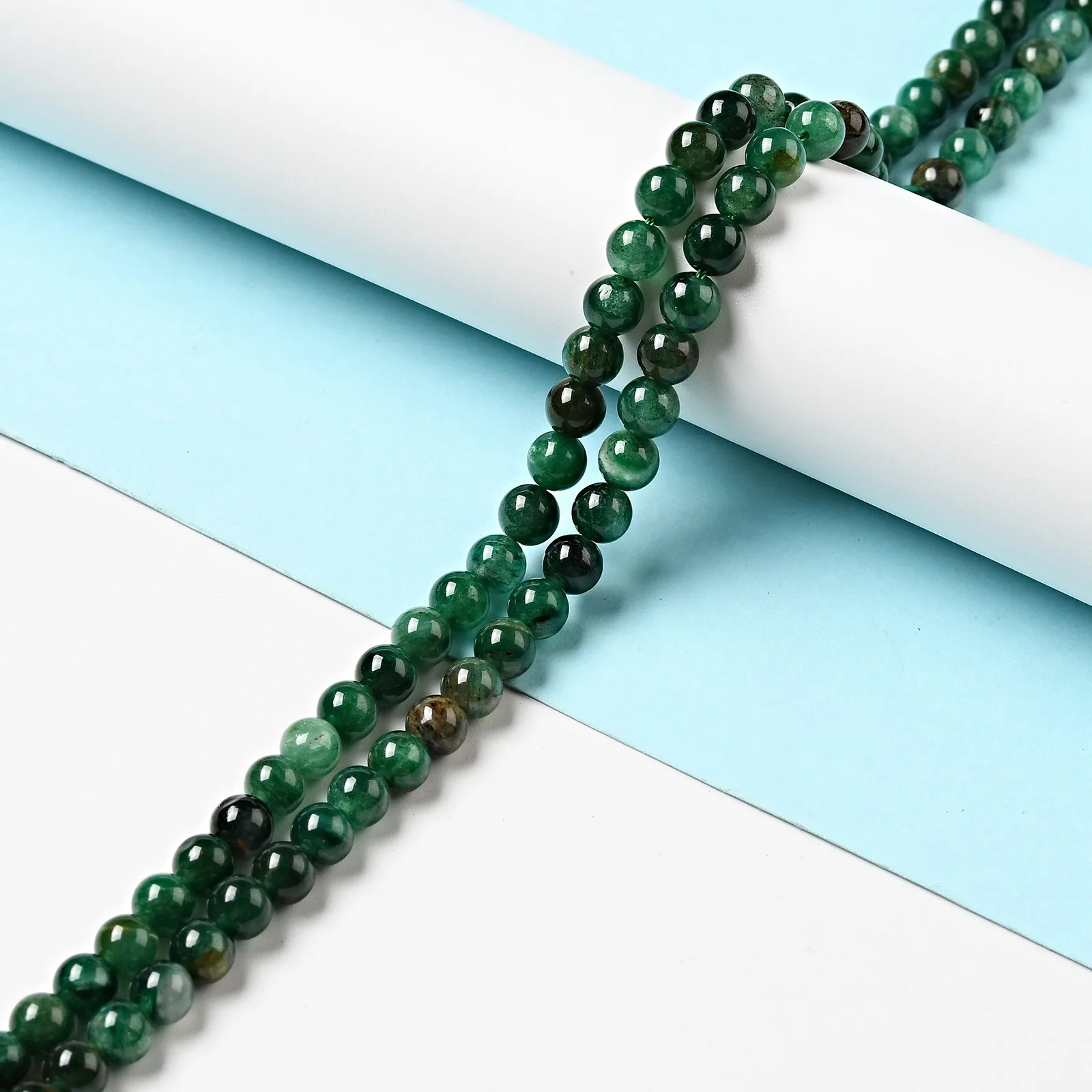 2 Strands 6.5mm Round Natural Emerald Beads