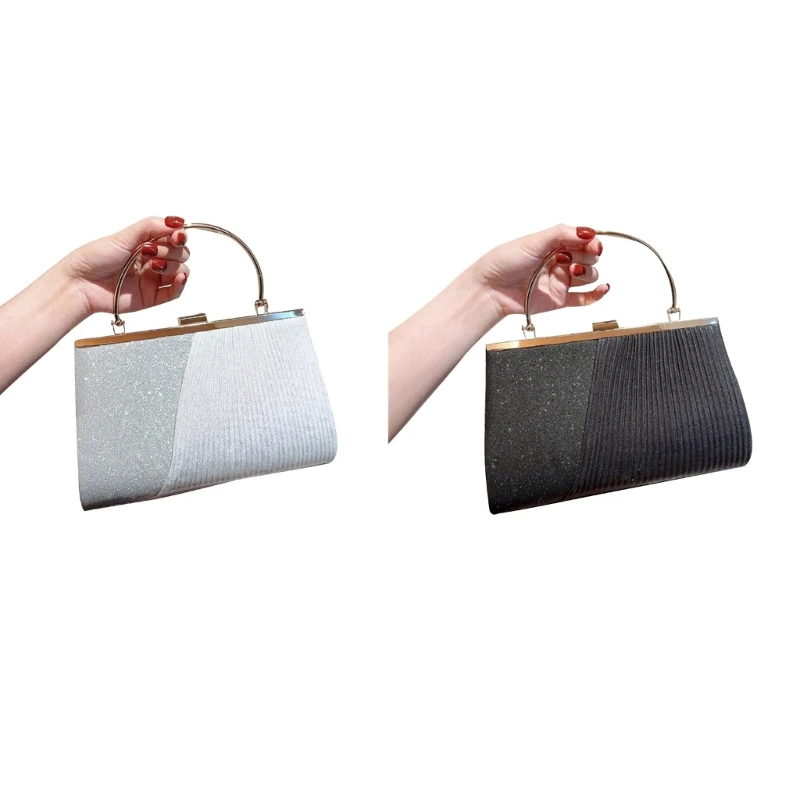 

Pleated Evening Shoulder Bag for Women Glitter Banquet Bag Clutches Handbag Ins