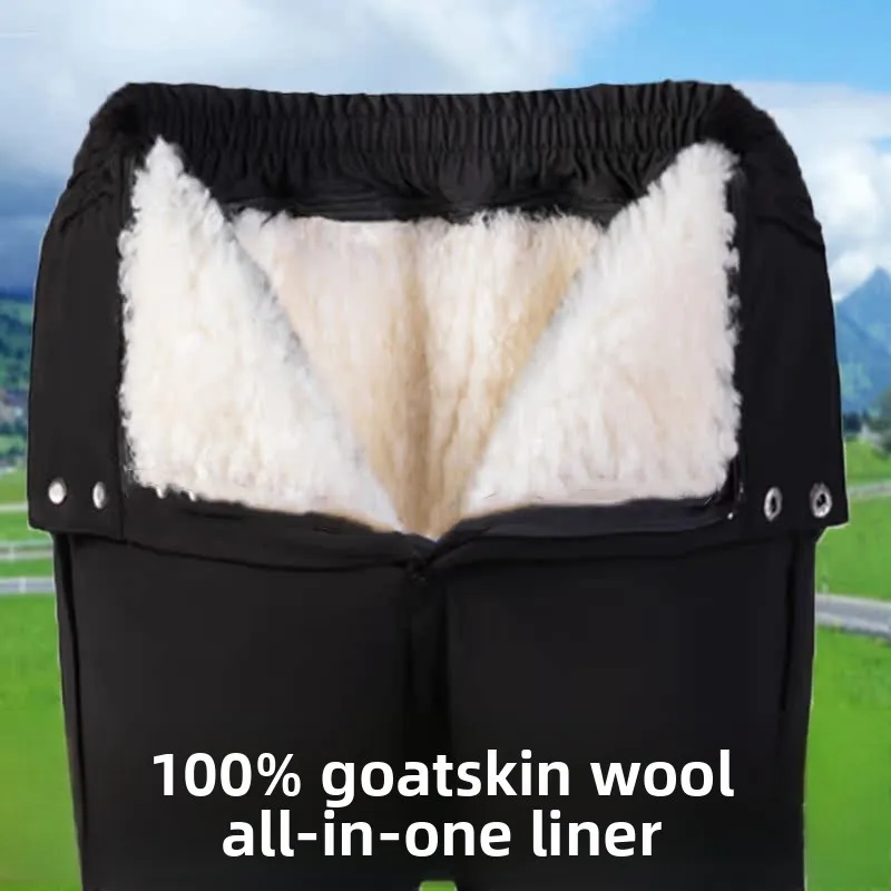 Thickened High Waist Sheepskin Wool Pants Men Women Middle Age Warm Winter Long Pants Knitted Business Casual  Color